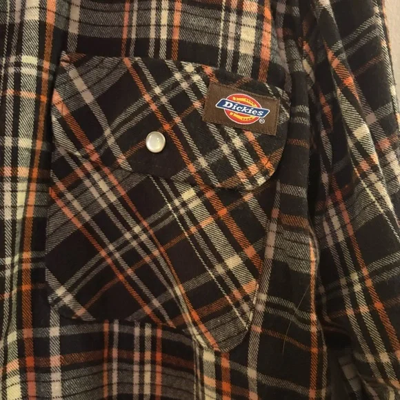 Dickies Men's Brown and Orange Plaid Button Down Shirt, Sz S, like new - Picture 5 of 9